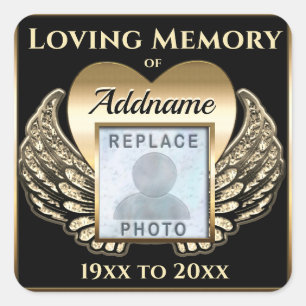 Gold Heart Photo Memorial Heart  Square Sticker