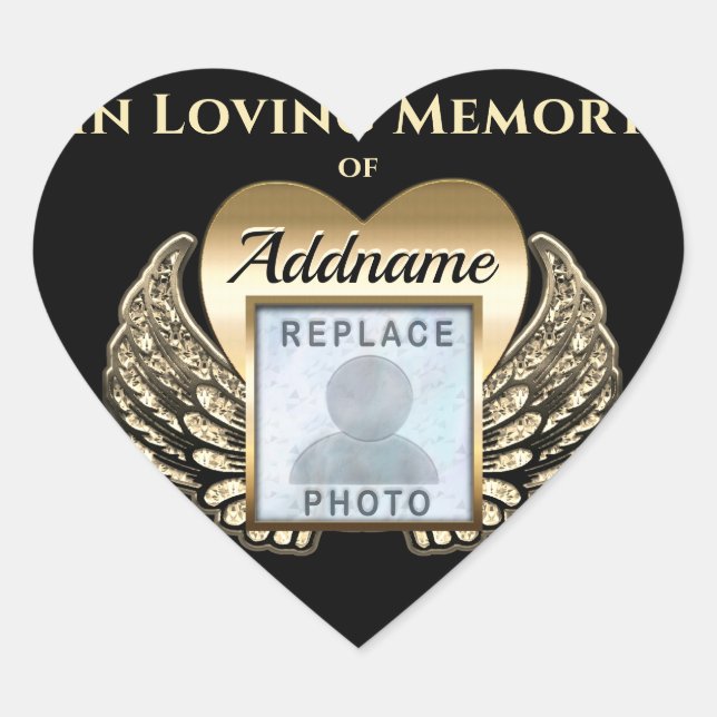Gold Heart Photo Memorial Heart Sticker (Front)