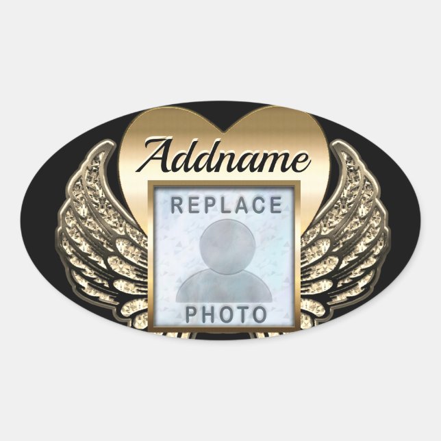 Gold Heart Photo Memorial  Oval Sticker (Front)