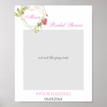 Gold Heart Pink Floral Bridal Shower Photo Prop