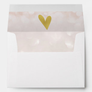 Gold Heart Pink White 5x7 Wedding Envelope