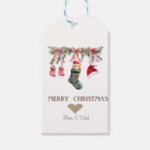 Gold Heart, Red Santa Baby Christmas Clothesline Gift Tags