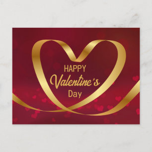 Gold Heart Ribbon Happy Valentine's Day Red Postcard