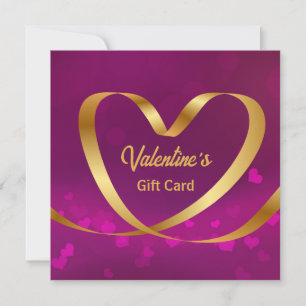 Gold Heart Ribbon Purple Valentine's Day Gift Card