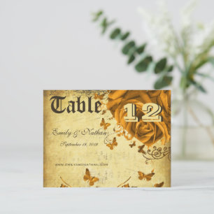 Gold Heart Roses and Butterflies Table Number Postcard