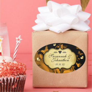 Gold Heart Roses & Butterflies Wedding Seal