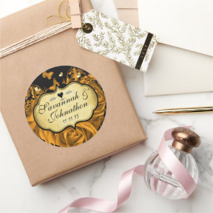 Gold Heart Roses & Butterflies Wedding Seal