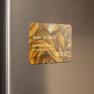 Gold Heart Roses & Buttterflies Save the Date Magnet