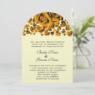 Gold Heart Roses Wedding Invitation