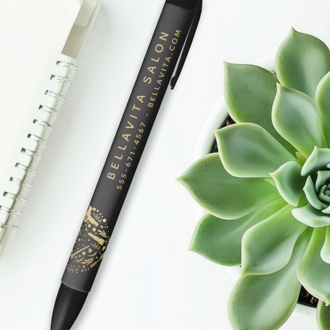 Gold Heart Salon Business Promotion Black Ink Pen (Creator Uploaded)