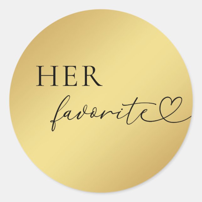 Gold Heart Script Her Favourite Wedding Favour   Classic Round Sticker (Front)