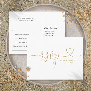 Gold Heart Script Wedding Song Request RSVP Card
