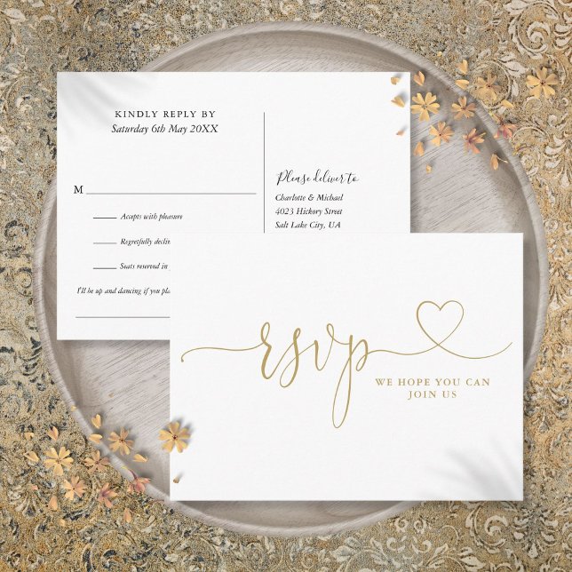 Gold Heart Script Wedding Song Request RSVP Card (Gold Heart Script Wedding Song Request RSVP Card)