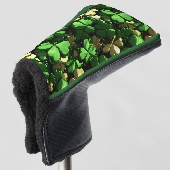 Gold Heart Shamrocks Golf Head Cover (3/4 Front)