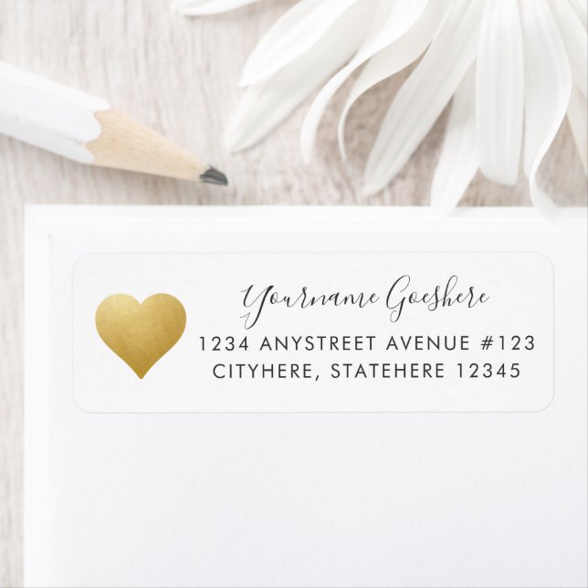Gold Heart Simple Wedding Return Address (Insitu)
