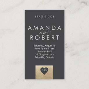 Gold Heart Stag & Doe Ticket, Grey Business Card