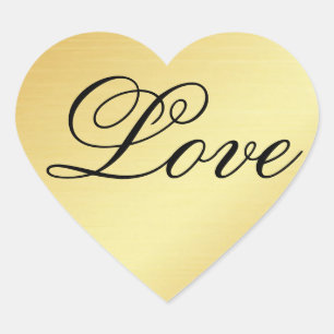 Gold Heart Sticker with Love in Fancy Text