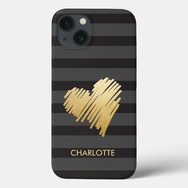Gold Heart Striped Personalised Case-Mate iPhone Case (Back)