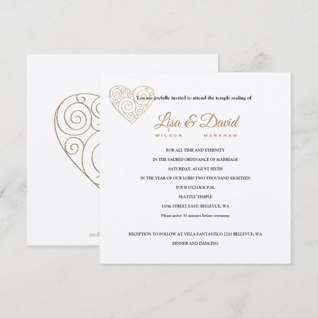 Gold Heart Temple Wedding & Reception Invite (Front/Back)