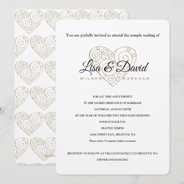 Gold Heart Temple Wedding & Reception Invite (Front/Back)