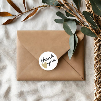 Gold Heart Thank You Classic Round Sticker