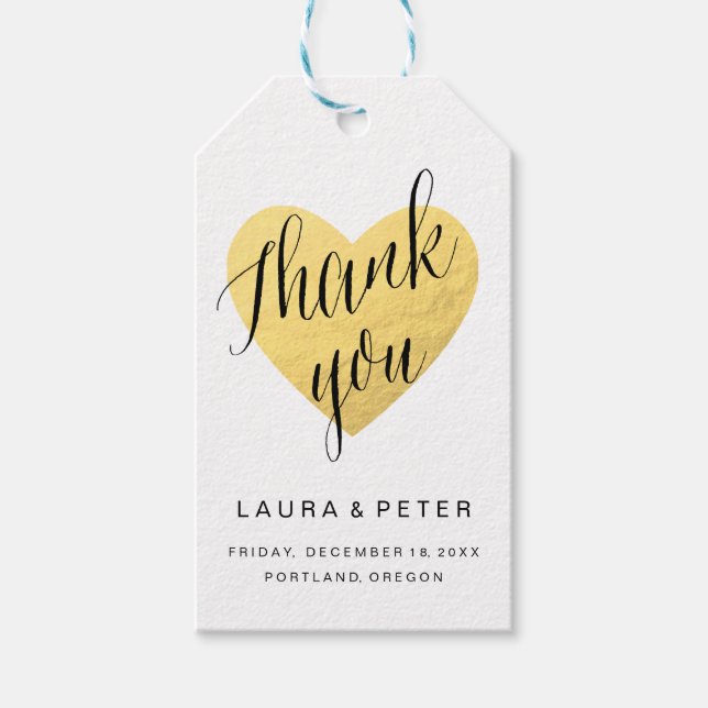 Gold heart thank you favour tag (Front)