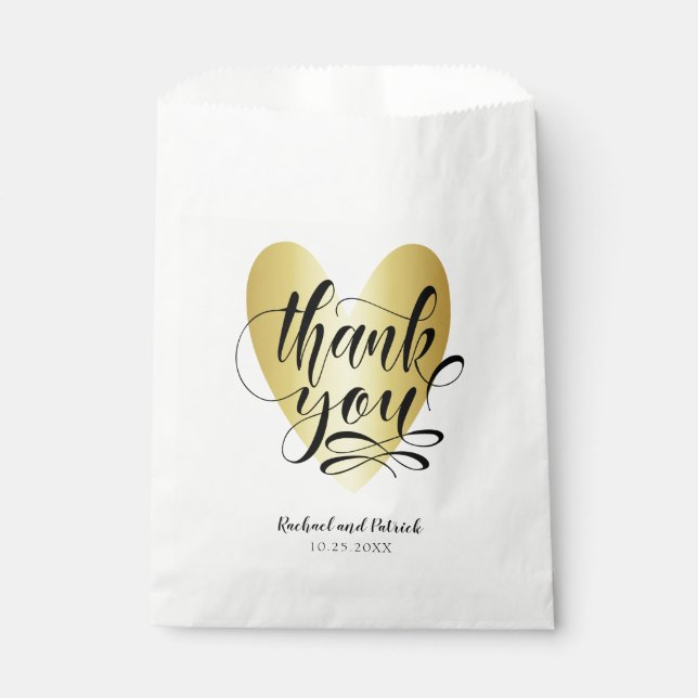 Gold Heart Thank You Personalised Favour Bags (Front)