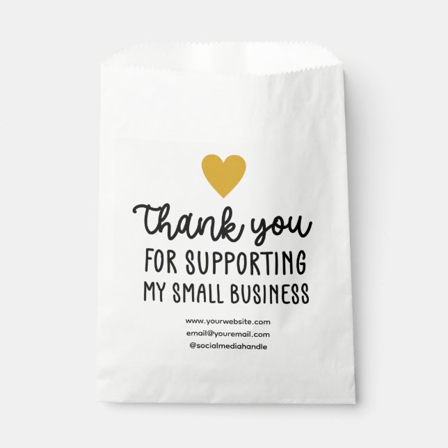 Gold Heart Thank You Supporting Small Business Favour Bags (Front)