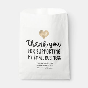 Gold Heart Thank You Supporting Small Business Favour Bags