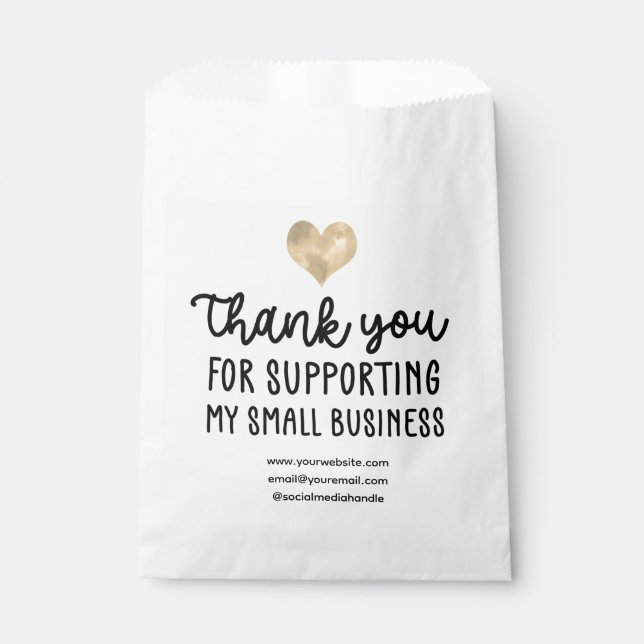 Gold Heart Thank You Supporting Small Business Favour Bags (Front)