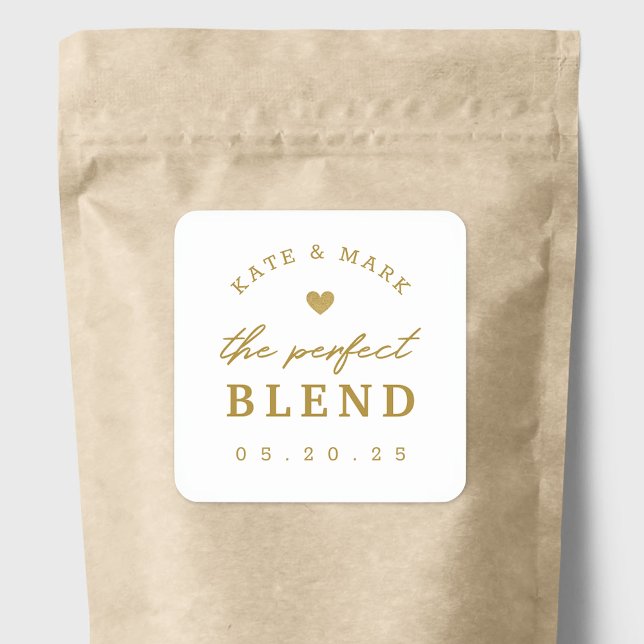 Gold Heart The Perfect Blend Wedding Favour Square Sticker (Creator Uploaded)