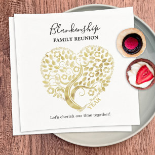 Gold Heart Tree Family Reunion Personalised Party Napkin