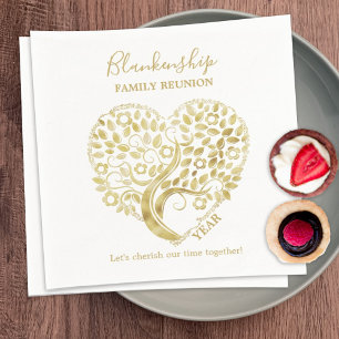 Gold Heart Tree Family Reunion Personalized Party  Napkin