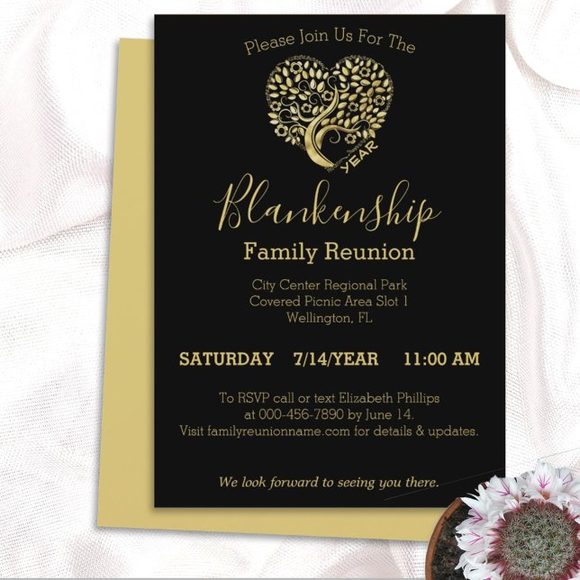 Gold Heart Tree Family Reunion Template Invitation (Creator Uploaded)