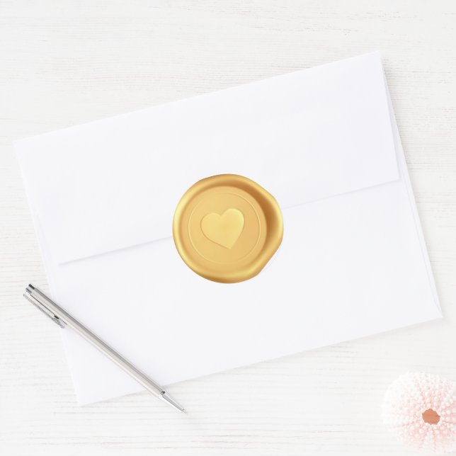 Gold Heart Wax Seal Wedding Envelope Stickers (Envelope)