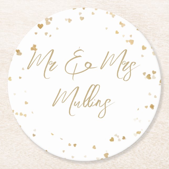 Gold Heart Wedding Coaster (Front)