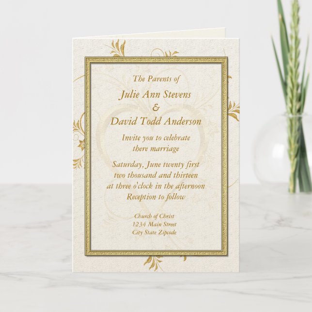 Gold Heart Wedding Invitation (Front)