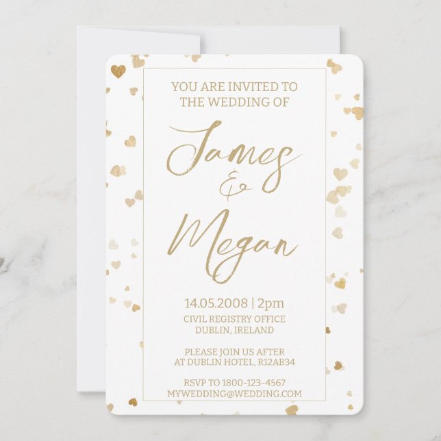 Gold Heart Wedding Invitation (Front)