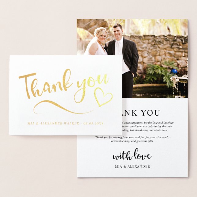 Gold Heart Wedding Photo Thank You Foil Card (Display)