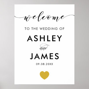 Gold Heart Wedding Welcome Sign