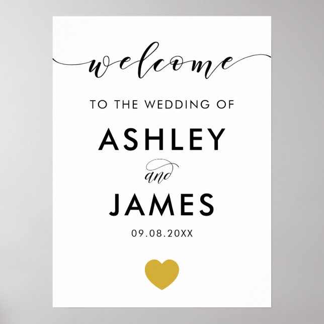 Gold Heart Wedding Welcome Sign (Front)