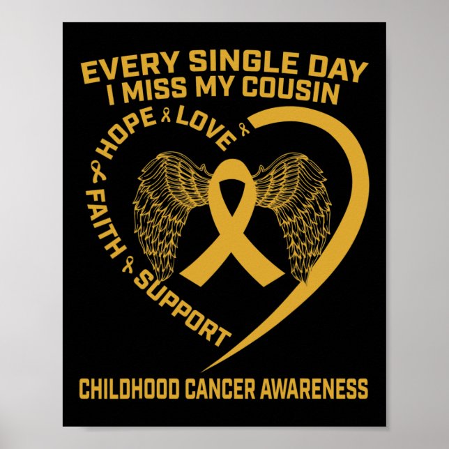 Gold Heart Wings Childhood Cancer Awareness I Miss Poster (Front)