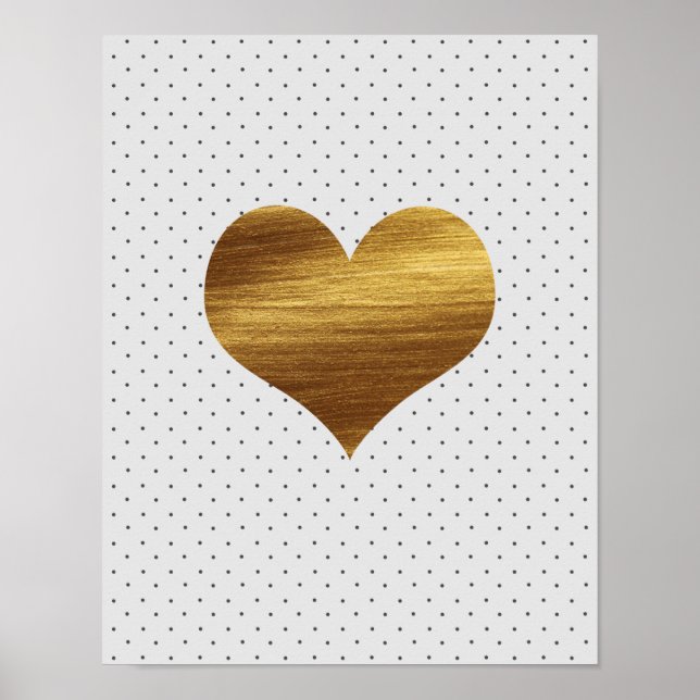 Gold Heart With Black and White Polka Dots Print (Front)