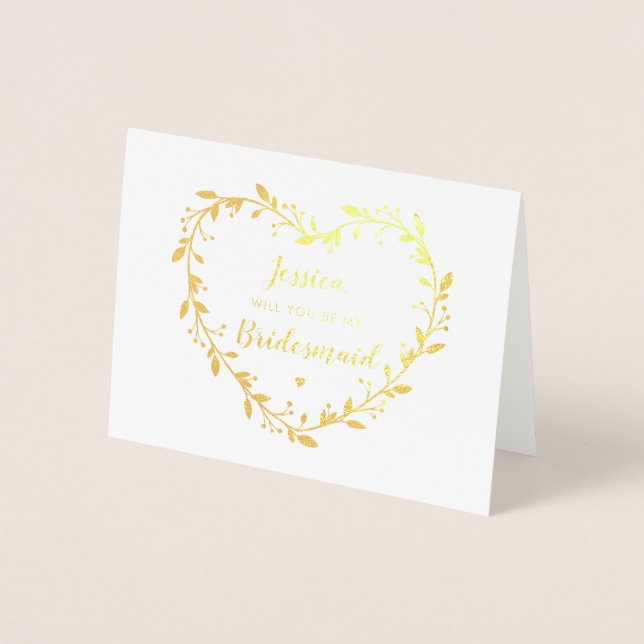 Gold Heart Wreath_Will You Be My Bridesmaid Cards (Front)