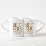 Gold Hearts 50th Anniversary Mr Mrs Right Coffee Mug Set<br><div class="desc">Customise the names and dates to create a fun and unique gift to celebrate a 50th gold wedding anniversary. Designed by Thisisnotme©</div>