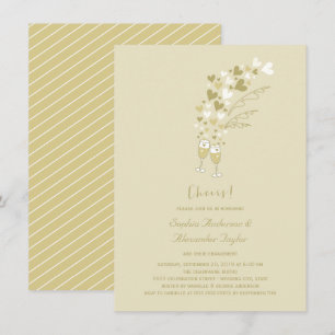 Gold Hearts And Champagne Cheers Engagement Party Invitation