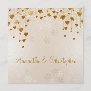Gold Hearts and Snowflakes II Wedding Invitation