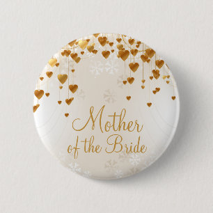 Gold Hearts and Snowflakes Mother of the Bride 6 Cm Round Badge