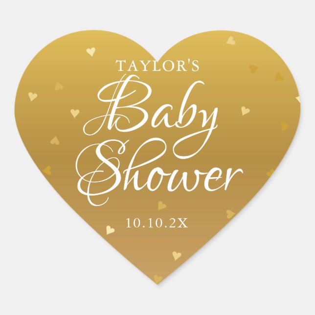 Gold hearts baby shower heart sticker (Front)