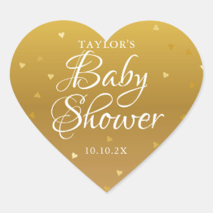 Gold hearts baby shower heart sticker